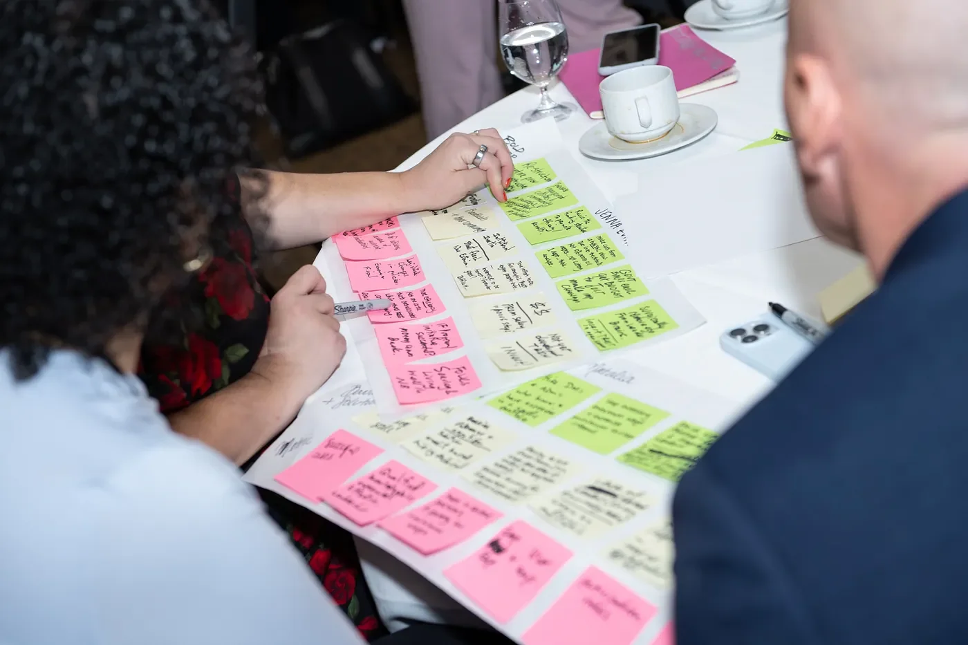 Brainwriting sheets in use across participant tables